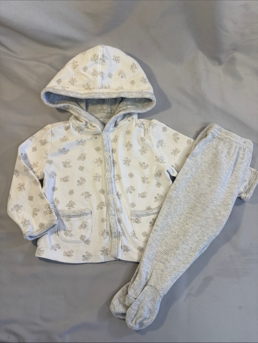 Ralph Lauren White & Light Gray Baby Hooded Matching Set